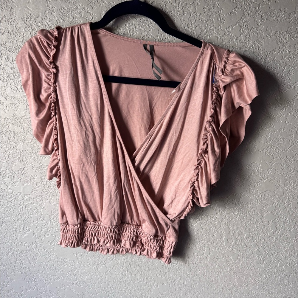 Anthropologie Ruffle flutter sleeve Wrap detail Blouse xs EUC festival